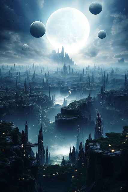 Free ai generated lunar metropolis celestial cityscapes illustration
