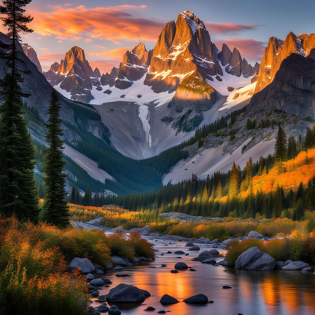 Free ai generated mountains river illustration