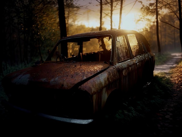 Wagen, Rost, Verlassen, Verfallen, Bäume