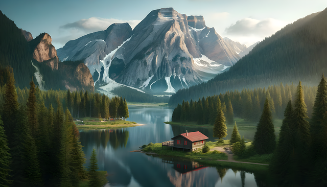 Free Snow Mountain Lake illustration and picture