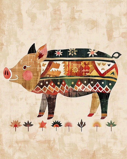 Free ai generated pig nordic folk art illustration