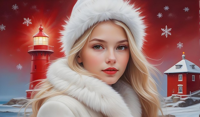 Free ai generated woman lighthouse illustration