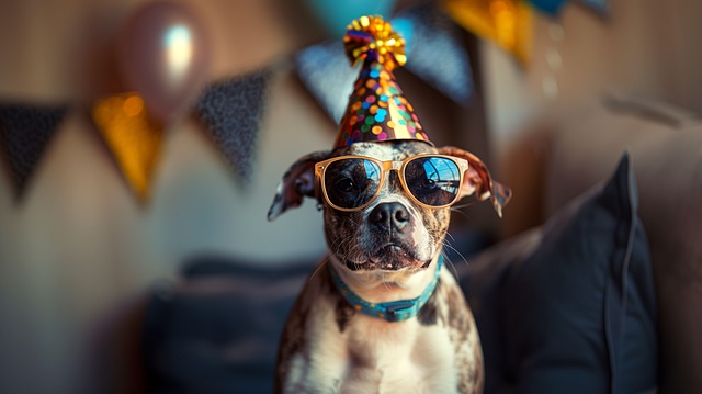 Free ai generated dog party hat illustration