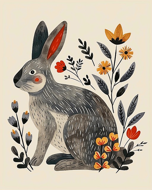 Free ai generated rabbit nordic folk art illustration