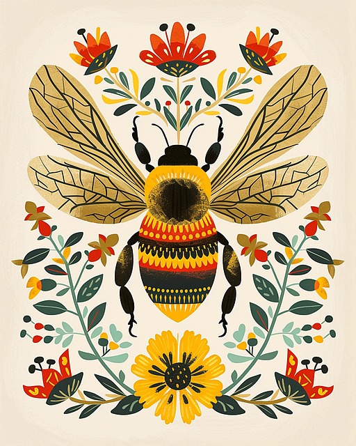 Free ai generated bee nordic folk art illustration