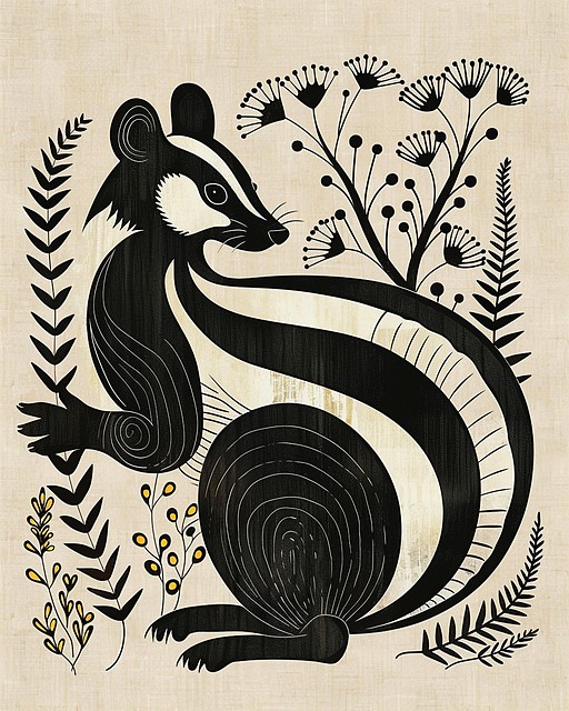 Free ai generated skunk nordic folk art illustration