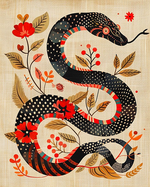 Free ai generated snake nordic folk art illustration