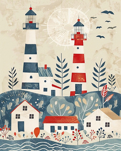 Free ai generated lighthouse nordic folk art illustration