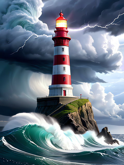 Free ai generated lighthouse storm illustration
