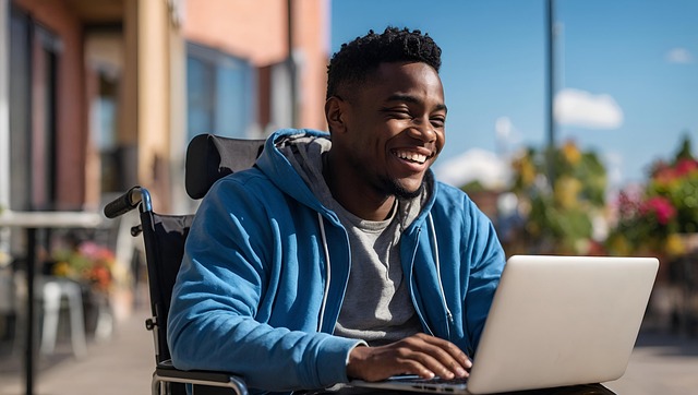 Free ai generated man laptop illustration