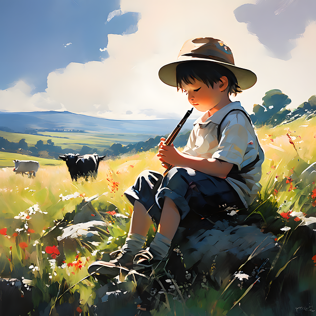 Free ai generated boy pasture illustration