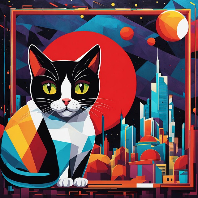 Free ai generated cat cubism illustration