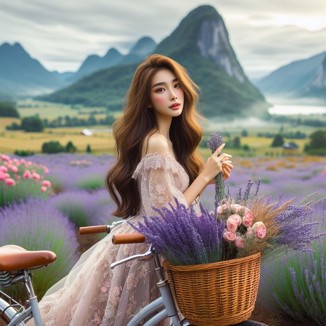 Free mountain woman flowers illustration