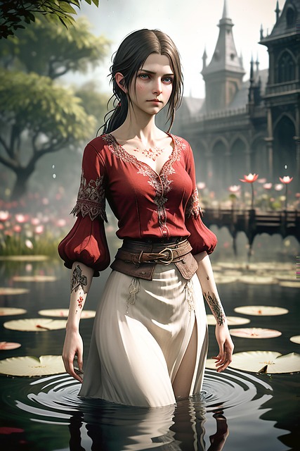 Free ai generated woman lake illustration