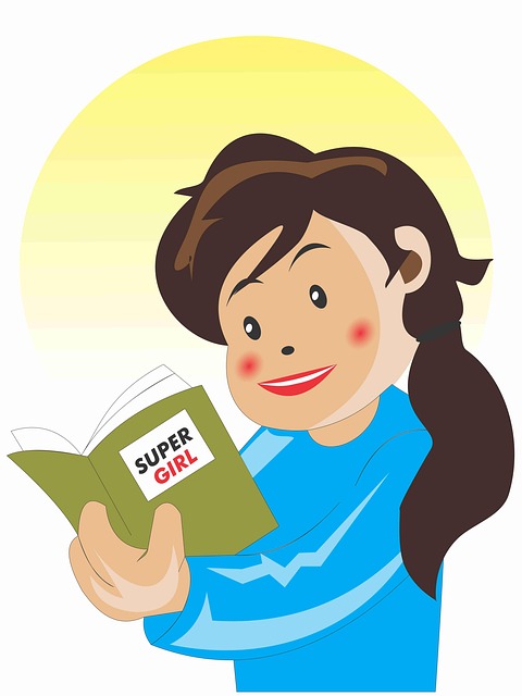 Súper, Niña, Leyendo, Historia, Libro