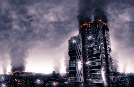 Apokalypse, Zerstörung, Feuer, Gebäude