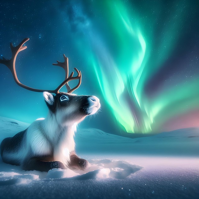 Free ai generated reindeer northern lights illustration