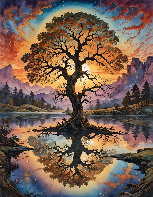 Free ai generated tree lake illustration