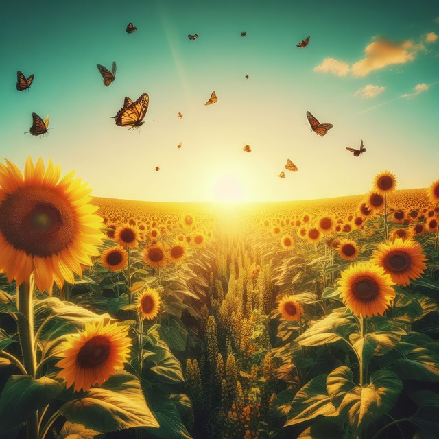 Ai Generado, Girasoles, Campo, Mariposas
