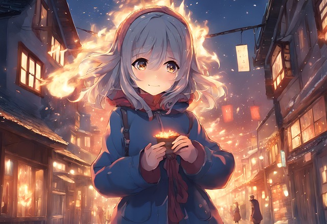 Free ai generated snowy night red coat illustration