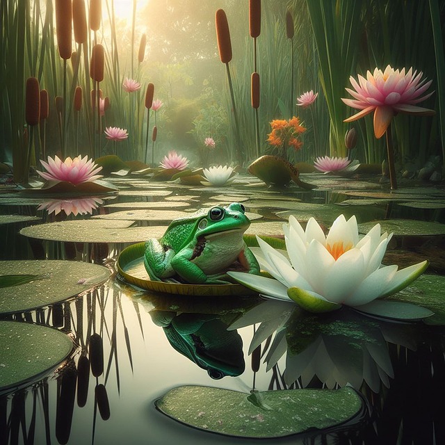 Free ai generated frog flowers illustration