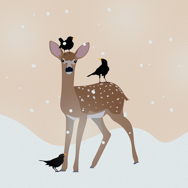 Free deer roe deer birds illustration