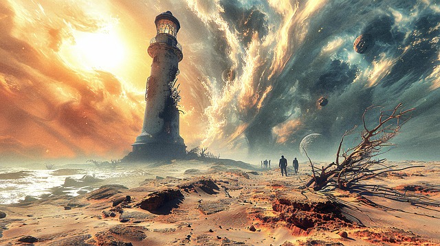 Free ai generated lighthouse desert illustration