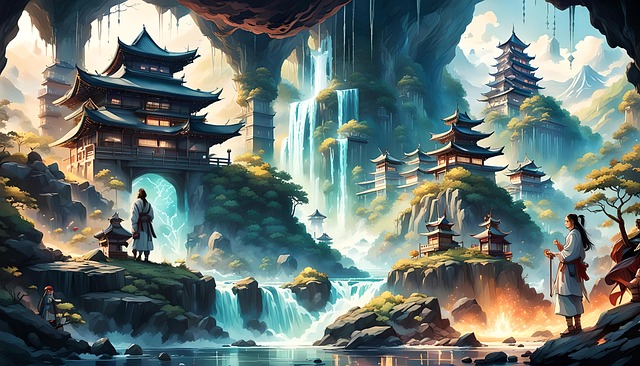 Free ai generated temple river illustration