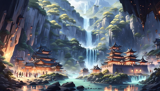 Free ai generated temple river illustration