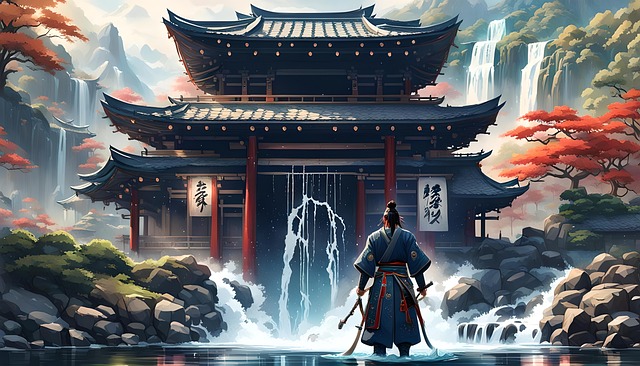 Free ai generated temple river illustration