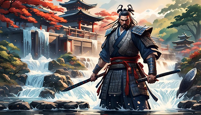 Free ai generated man shinto samurai illustration