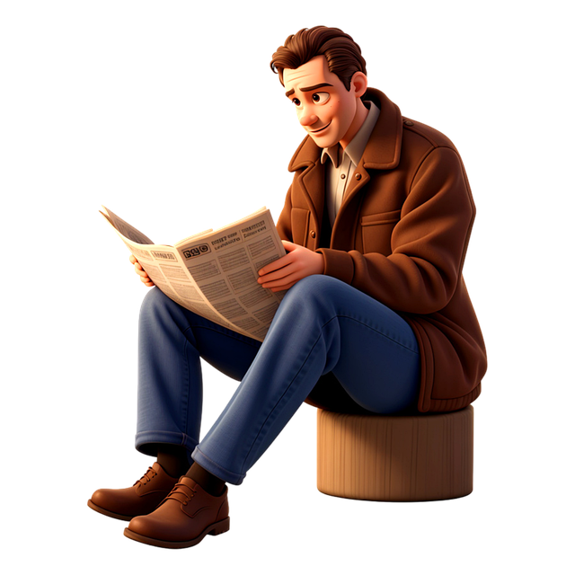 Free man newspaper reading illustration