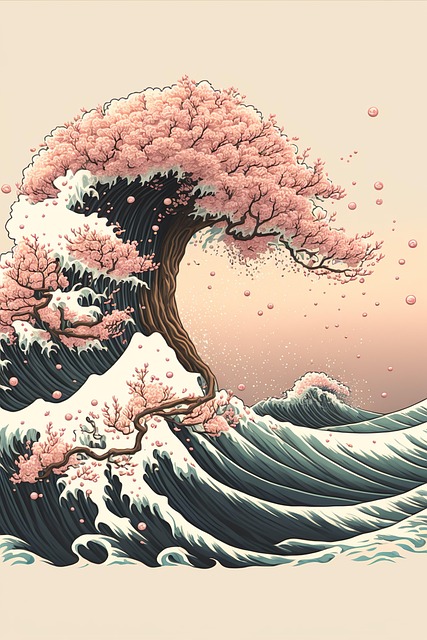 Download free HD stock image of Ai Generated Sakura Free ai generated sakura wave illustration