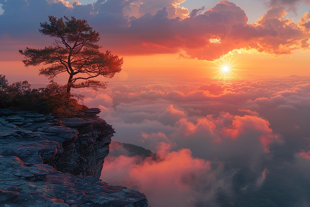 Download free HD stock image of Ai Generated Cliff Free ai generated cliff tree illustration
