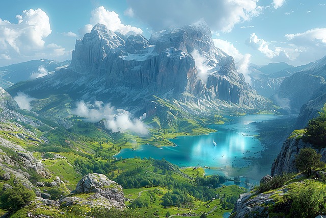 Download free HD stock image of Ai Generated Mountains Free ai generated mountains landscape illustration