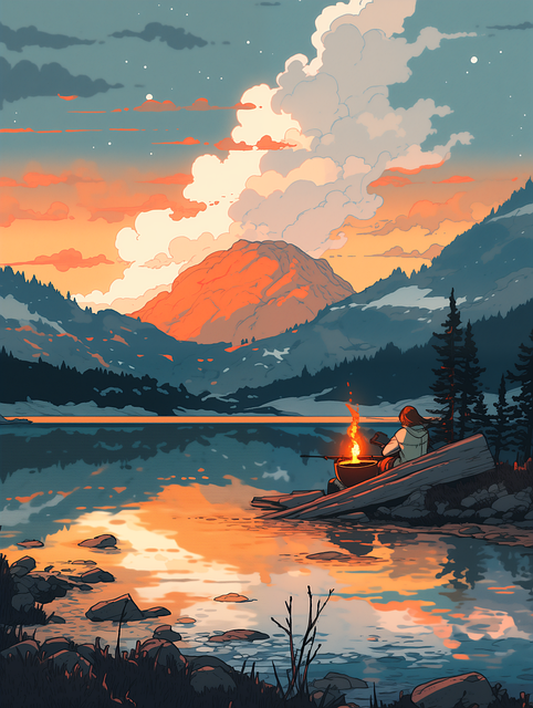 Download free HD stock image of Ai Generated Lake Free ai generated lake camping illustration