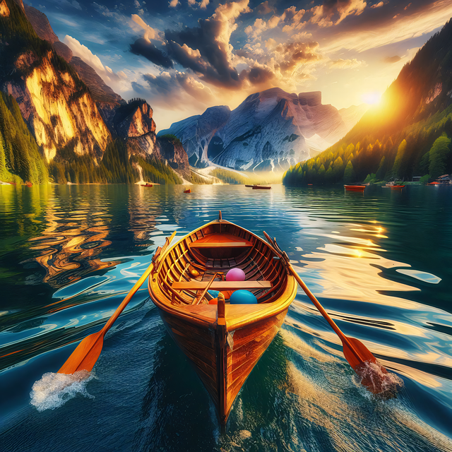 Ai Generiert, See, Boot, Natur, Berge