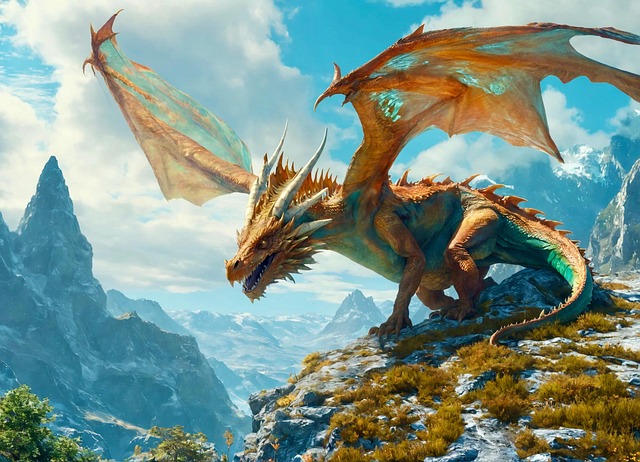 Free ai generated dragon mountains illustration