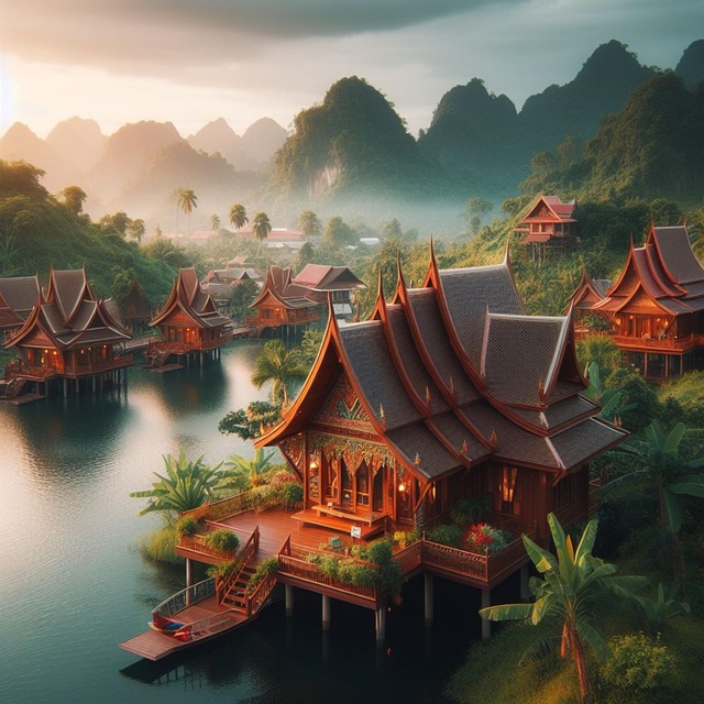 Download free HD stock image of Ai Generated Lake Free ai generated lake village illustration