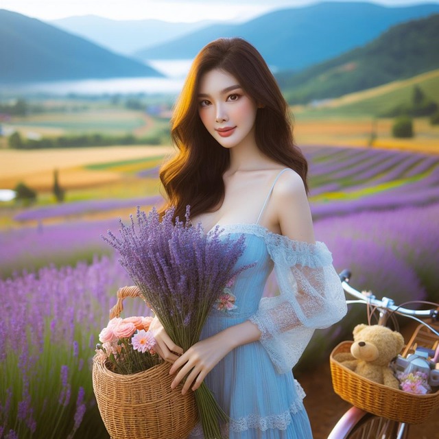 Free ai generated woman lavender illustration