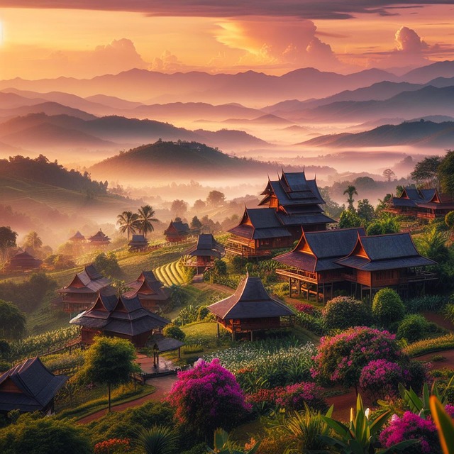 Free ai generated mountains village illustration
