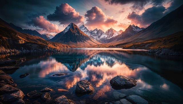 Free ai generated mountains lake illustration
