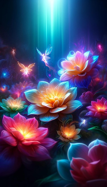 Free ai generated flowers glowing illustration