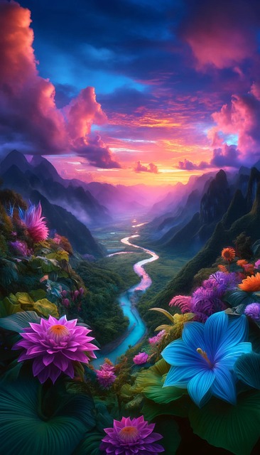Free ai generated mountains stream illustration