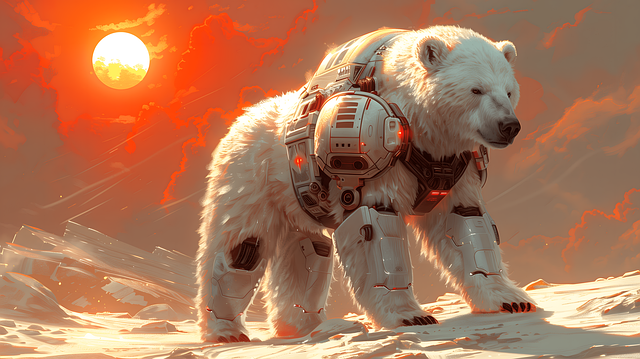 Ai Gerado, Urso Polar, Sol, Deserto