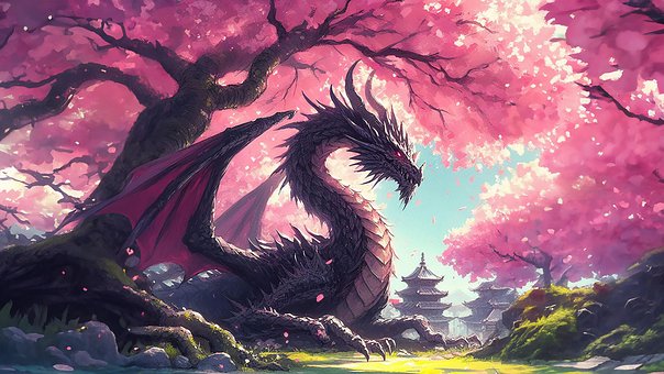 Ai Generiert, Drachen, Kirschblüte