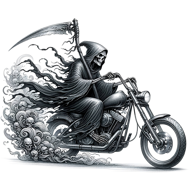 Free ai generated grim reaper motorcycle illustration