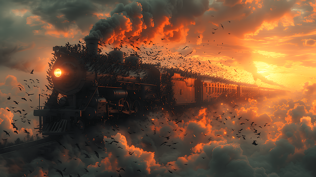 Free ai generated train sun illustration