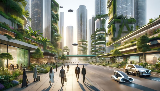 Free futurism city vertical gardens illustration