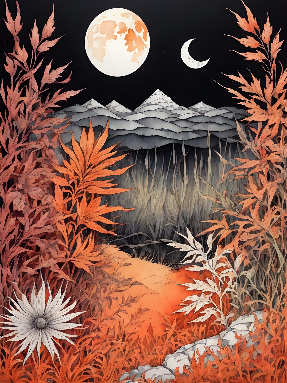 Forest, Hut, Moon, ธรรมชาติ, Orange